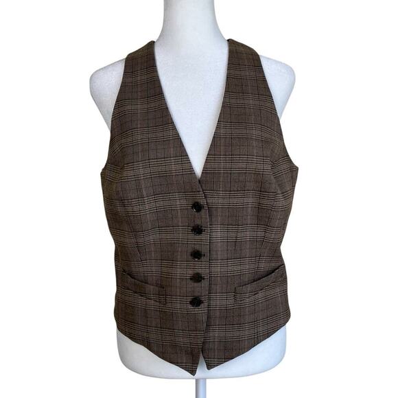 New York & Co Sz 10 Vtg Glen Plaid Twill Fitted Vest Button Front Classic Dressy - Picture 1 of 16